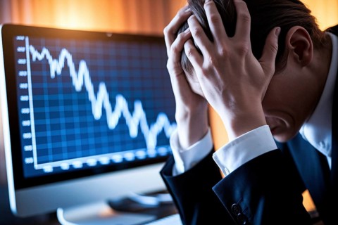 Stressed investor reacting to stock market crash. Concept of financial loss, economic downturn, and