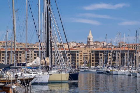 Sailing boats anchored in the Old Harbour, Marseille, Départements Bouches-du-Rhône,