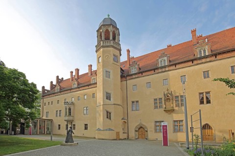 UNESCO Luther House, Martin Luther's home built in 1503, inner courtyard with memorial to Katharina