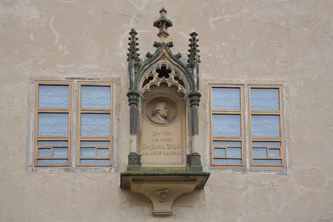 Memorial to Martin Luther, relief, inner courtyard, Augusteum, Luther House, Luther city