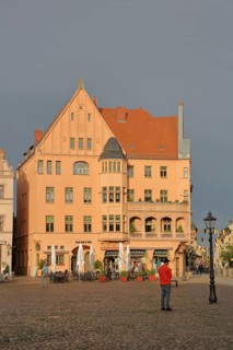 Historic building built in 1908 on the market square, mood lighting, pedestrian, Luther city