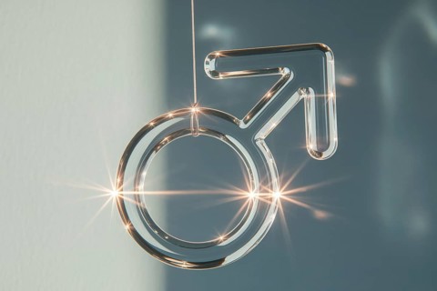 Male gender symbol made out of glass symbolizing fragile masculinity. Generatrive ai, AI generated