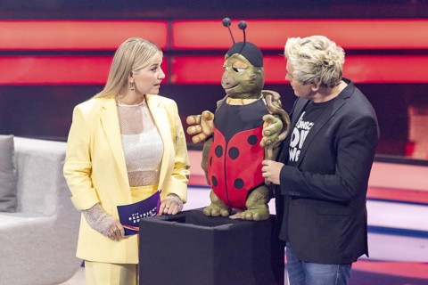Beatrice Egli with Sascha Grammel and Josie (ventriloquist) at the Beatrice Egli Show in Studio