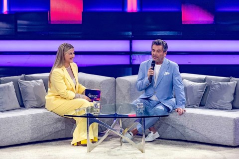 Beatrice Egli in conversation with Thomas Anders at the Beatrice Egli Show in Studio Berlin