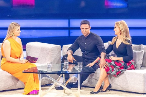Beatrice Egli in conversation with Patrice and Daniel Aminati at the Beatrice Egli Show in Studio