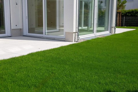 Newly laid turf on a new detached house