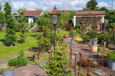 Garden house and decoration in allotment garden, allotment garden, garden, spring, Kamen, North