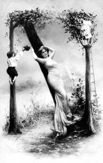 Woman lolling against a tree, 1910, Woman, surrounded by children, between stylised trees in a