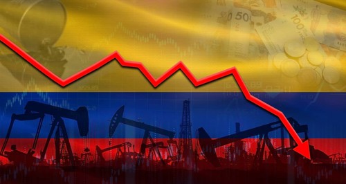 Fall oil price with flag of Portugal on economic chart. Petrol crisis with Portugal flag on