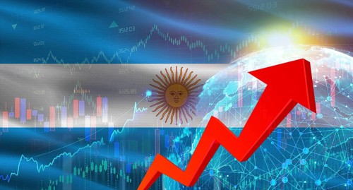 Global financial growth with Argentina flag. Financial growth with Argentina flag on economic