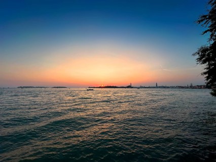 View over the lagoon to Venice, lagoon city of Venice, Veneto, Italy