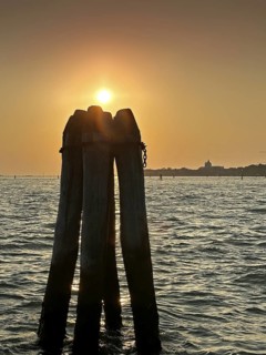 View over the lagoon to Venice, lagoon city of Venice, Veneto, Italy