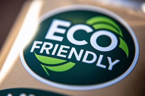 Eco friendly label on food packaging. A symbol of sustainability, conscious consumerism, and