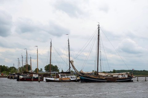 Flat-bottomed boats in Noordergat marina, Netherlands
