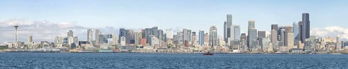 Panoramic view of the skyline of Seattle, Washington, USA, North America