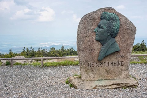 Heinrich Heine memorial, Heine memorial on the summit of the Brocken, summit plateau, granite stone