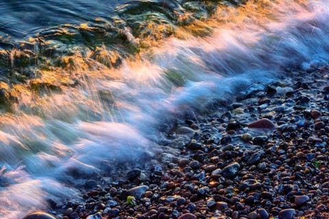 Wave play at sunrise on the chalk coast in Jasmund National Park, Rügen, Sassnitz,