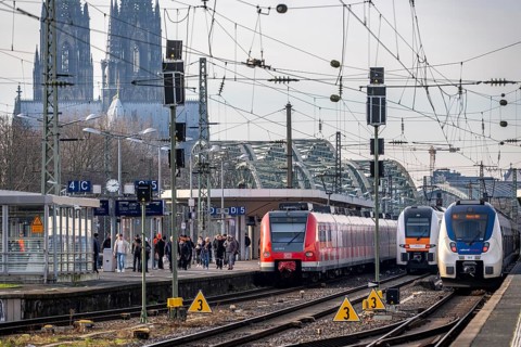 Regional trains at Cologne-Messe/Deutz station, 2nd largest station in Cologne, transfer station
