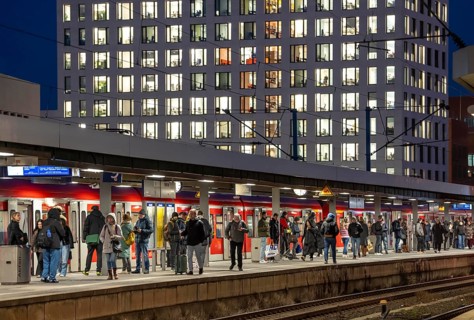 Passengers on the platform, Cologne-Messe/Deutz station, 2nd largest train station in Cologne,