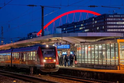 Regional train at Cologne-Messe/Deutz station, 2nd largest train station in Cologne, transfer