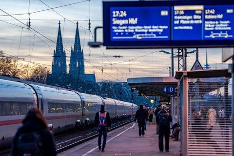 ICE long-distance train at Cologne-Messe/Deutz station, 2nd largest station in Cologne, transfer