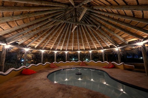 Planet Baobab swimming pool, lodge near the village of Gweta, Makgadikgadi Pans National Park,