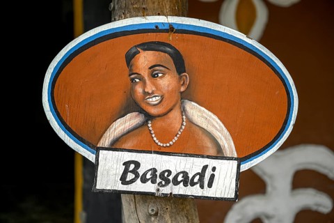 Planet Baobab women's restroom sign, lodge near the village of Gweta, Makgadikgadi Pans National