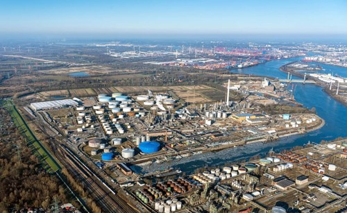 Holborn Raffinerie GMBH, Industry, Refinery, Seaport 4, Elbe, aerial view, Hamburg, Germany