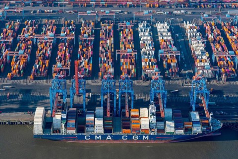 Container ships at CTA, container terminal Altenwerder, container ship, export, cargo ship, port,