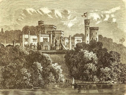 Babelsberg Castle on Tiefer See, summer residence of Emperor Wilhelm I, park, steep slope, Tudor