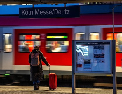 Passengers on the platform, S-Bahn train, Cologne-Messe/Deutz station, 2nd largest train station in