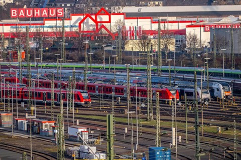 DB Regio parking facility in Cologne Deutzerfeld, where S-Bahn and Regiobahnen are waiting to be