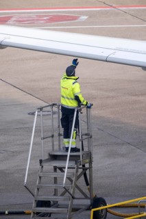 Refueling an aircraft after landing, in front of takeoff, air fuel, kerosene, Skytanking tank truck