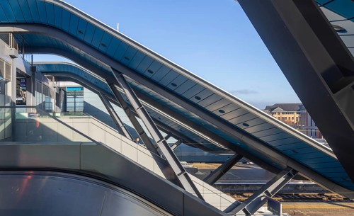 Modern architecture of railway station building redevelopment, Reading, Berkshire, England, UK