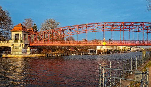 View of the Sechser Bridge at Tegel Harbour, Berlin, Germany
