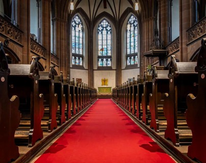 Protestant Epiphany Church on Sachsenhäuser Ufer, neo-Gothic church of the late 19th century,