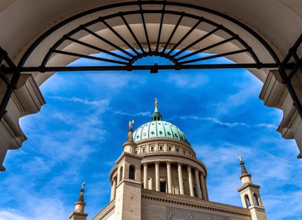 View of the dome of St. Nicholas Church, classicist church with view, Alter Markt, Potsdam,