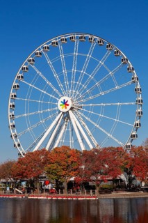 The Montreal Observation Ferris Wheel and Bassin Bonsecours in autumn, Old Port of Montreal,