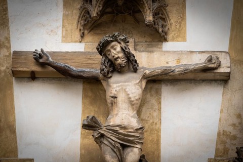Christ sculpture from the former monastery church of S. Johannes Baptistam above portal of the