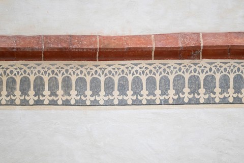 Painted decorative elements on house wall, Blaubeuren Abbey building, Swabian Jura,