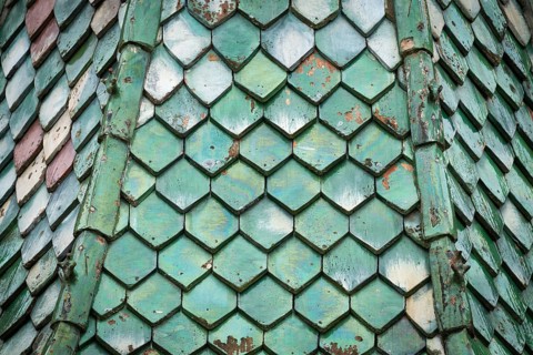 Green glazed roof tiles, Protestant Seminary, Blaubeuren, Swabian Jura, Baden-Württemberg, Germany