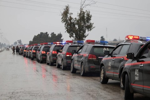 In Al Tabqah, Syria on January 18, 2026, a convoy of Syrian Government forces deploys throughout