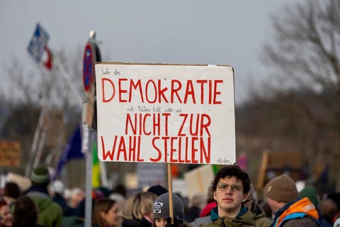 Bad Dürkheim: AfD***sign with the inscription DO NOT PUT DEMOCRACY TO VOTE at a demonstration