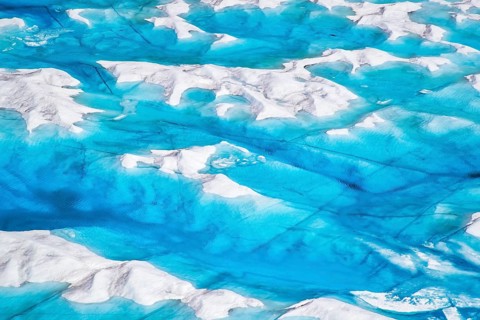 Aerial view of surface lakes (glacial/proglacial lakes), climate change, global warming, Arctic