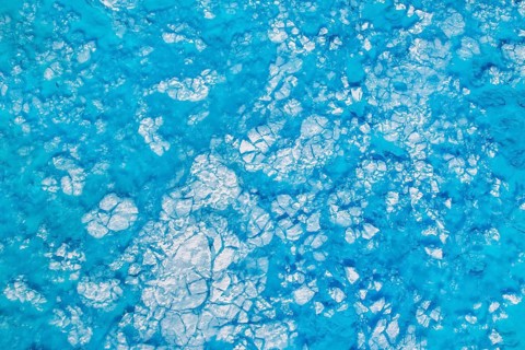 Aerial view of surface lakes (glacial/proglacial lakes), climate change, global warming, Arctic
