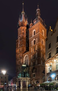St. Mary's Basilica at night, Krakow, Poland