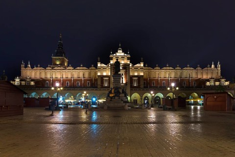 Market Square with Cloth Hall at night, Krakow, Poland