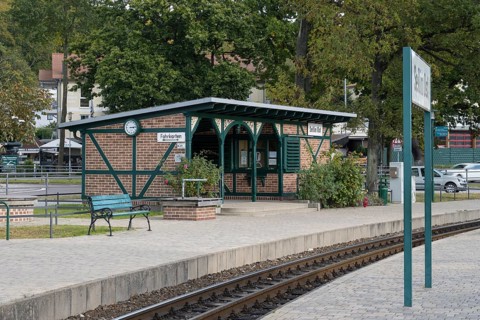Sellin Ost railway station, ticket sales, Rasender Roland stop, Rügensche Bäderbahn, Sellin, Baltic