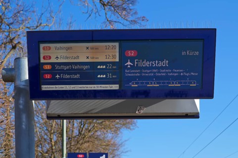 Ad train cancelled, S-Bahn, train, S2, platform, stop, Sommerrain station, public transport, sky,