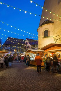 Christmas market, blue hour, Eguisheim, Haut-Rhin, Grand Est Region, Alsace, France